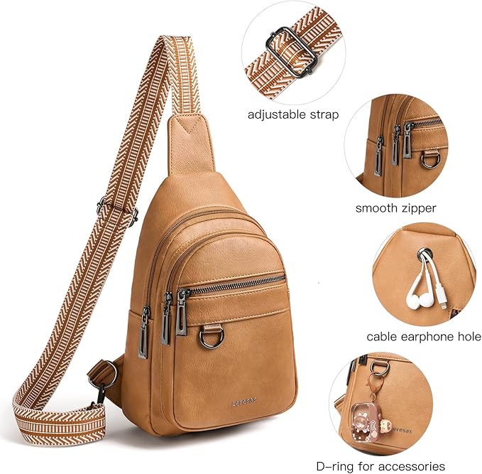 Leresas 7L Sling Bag for Women Men Vegan Leather Crossbody Bags Fanny Pack Purse Backpack Over Shoulder Bag Travel Anti Theft