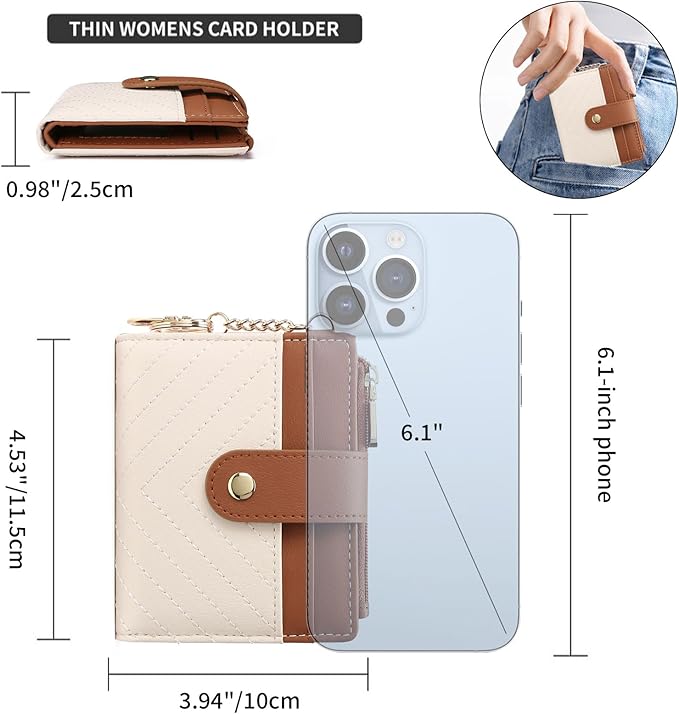 GAEKEAO Slim Wallet for Women, RFID Blocking Credit Card Holder Bifold Wallet with Zipper Coin Pocket, ID Window