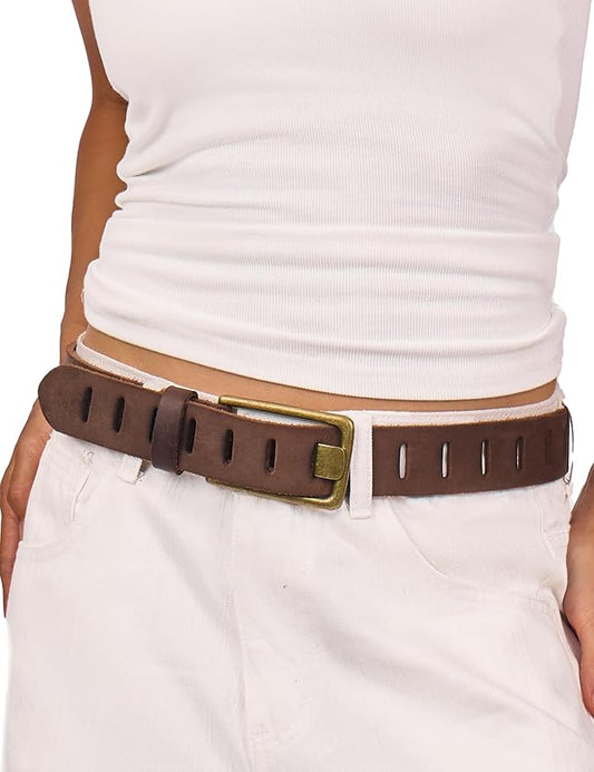 Womens Genuine Leather Belt for Jeans Pants Width 1.57" Western Cowgirl Wide Belts for Ladies with Gift Box
