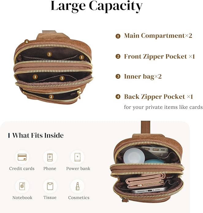 S-ZONE Genuine Leather RFID Blocking Small Sling Bag Women Crossbody Fanny Packs