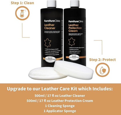 Furniture Clinic Leather Cleaner | Non-Toxic | Removes Dirt & Grime | All-Purpose Cleaning Solution for Couches, Car Seats, Purses, Shoes & Saddles | Restores All Leather Types | 17oz / 500ml