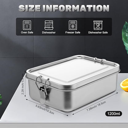 Umigy 4 Pcs Stainless Steel Food Containers 1200ml Metal Bento Lunch Box Stainless Steel Food Storage Containers, Lockable Clips to Leak Proof, Reusable Dishwasher Snack Boxes for Work