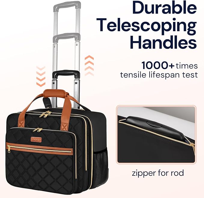 Ytonet Rolling Briefcase for Women, Extra Large Rolling Laptop Bag Fits 18 Inch Laptop, Computer Bag with wheels for Work Travel College Business Overnight Wife Mom Teacher, Black Brown