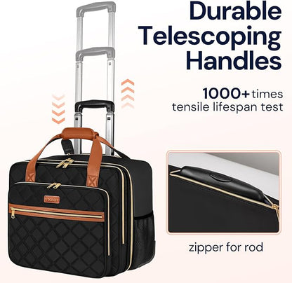 Ytonet Rolling Briefcase for Women, Extra Large Rolling Laptop Bag Fits 18 Inch Laptop, Computer Bag with wheels for Work Travel College Business Overnight Wife Mom Teacher, Black Brown
