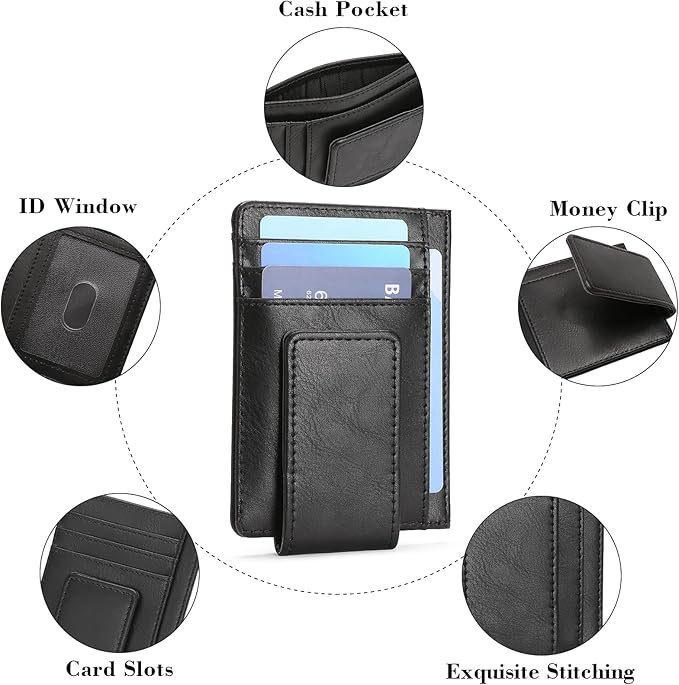 Magnetic Closure Slim Wallet for Men Leather RFID Blocking Minimalist Front Pocket Money Clip Wallet Credit Card Holder