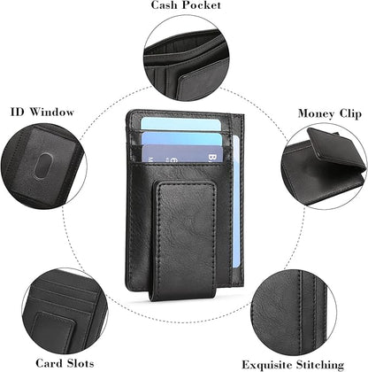 Magnetic Closure Slim Wallet for Men Leather RFID Blocking Minimalist Front Pocket Money Clip Wallet Credit Card Holder