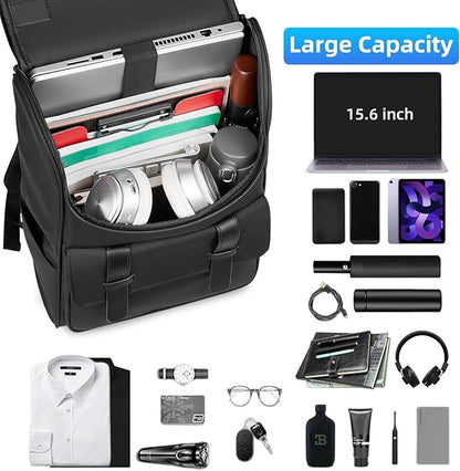 Vintage Laptop Backpack for Men and Women, 15.6 Inch, Waterproof, Business Travel Daypack for Work, Office, College (6608 black)