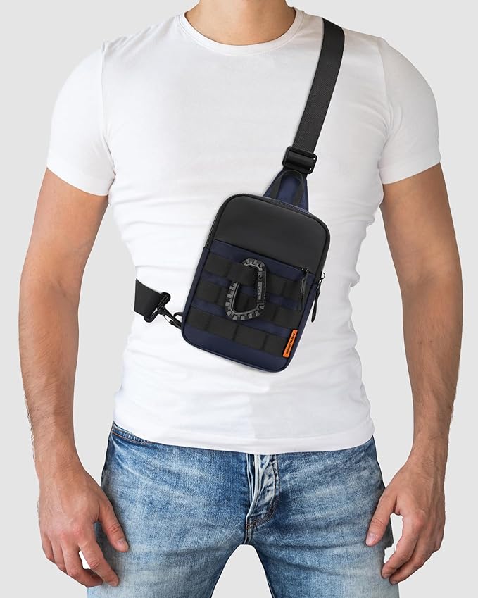 Peicees Small Anti Theft Sling Bag for Men, Tactical Inspired Waterproof Utility EDC Mini Crossbody Chest Bag for Travel Work Sport (Dark Blue)