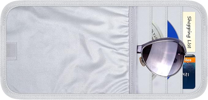 Car Sun Visor Organizer, Auto Storage Pouch with 3 CD Sleeves, Pen Holder, Strap & Pocket for Sunglass, Document, Card - Gray