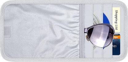 Car Sun Visor Organizer, Auto Storage Pouch with 3 CD Sleeves, Pen Holder, Strap & Pocket for Sunglass, Document, Card - Gray