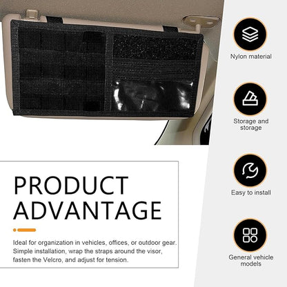 Visor Panel Organizer, Car Sun Visor Organizer, Storage Holder Pouch Bag with Velcro Strap for Pen Card Sunglass, Compatible with Vehicle SUV MPV (Black)