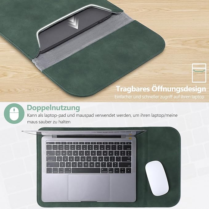 HYZUO 15 Inch Laptop Sleeve Case Bag for MacBook Air 15 M5 A3448 M4 A3241 M3 A3114 M2 A2941 2026-2023, 15" Surface Laptop 7/6/5/4/3, MacBook Pro 15 2019-2016, Faux Suede Leather, Midnight Green