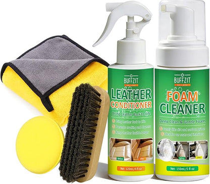 Leather Cleaner and Conditioner Kit – Car Leather Cleaning and Care Kit for Synthetic & Faux Leather, Cleans, Conditions & Protects Automotive Interior, Furniture, Shoes & Boots – 5 Piece Set