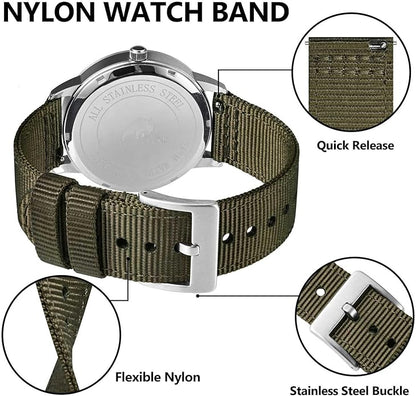 BISONSTRAP Men’s Nylon Watch Bands, Two-Piece Military Watch Straps, Quick Release, Brushed Buckle, Band Width 18mm 19mm 20mm 22mm
