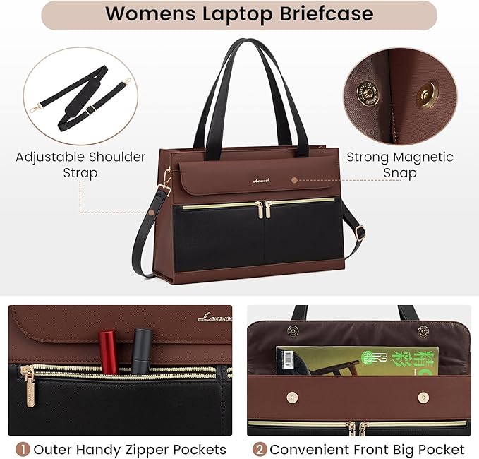LOVEVOOK Laptop Bag for Women, Black- Brown