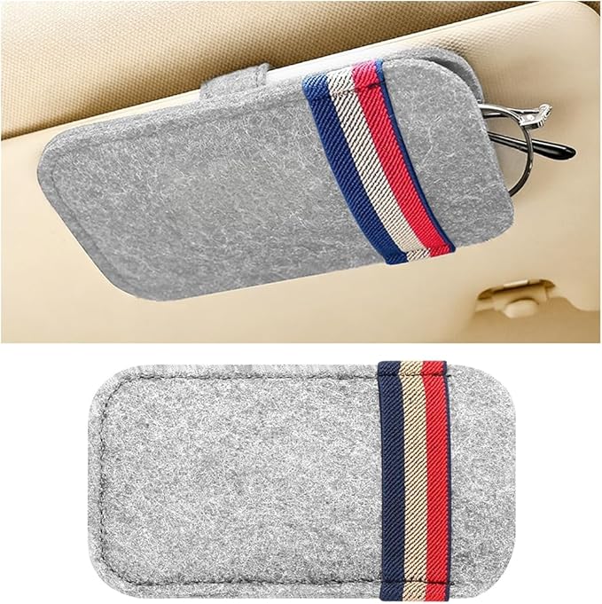 Car Visor Sunglasses Bag, Soft Felt Vehicle Sun Visor Storage Organizer for Card Pen Invoice, Scratch-Resistant Auto Interior Eyeglasses Holder Bag, Universal for Vehicles (Light Gray)