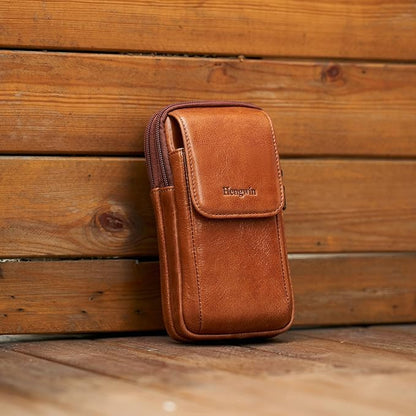 Hengwin Genuine Leather Cell Phone Holster Wallet Case with Belt Clip Travel Messenger Bag Waist Pouch Crossbody Purse Fit for iPhone 17 Pro Max 16 Pro Max 15 Pro Max Samsung Galaxy S25 Ultra (Brown)