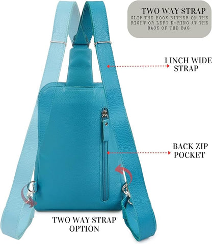 Leather Sling Bag for Women Genuine Crossbody Purse Small Trendy Cross Over Chest with Phone and Credit Card Slots (Air Blue Nappa)