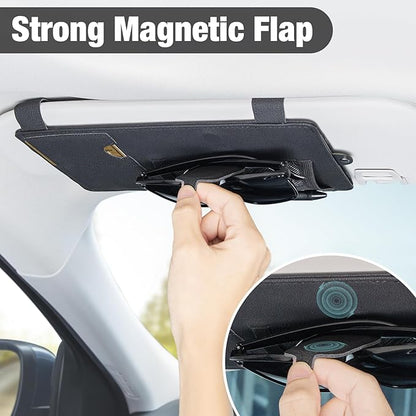 SEG Direct Sun Visor Extender for Car, Sun Blocker with Magnetic Sunglass Holder Hanger Clip, Ticket Card Organization Pouches, Side Sunshade Visor Organizer Accessories, Black