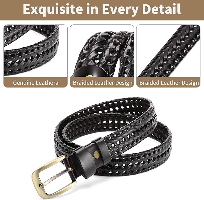 SENDEFN Leather Braided Belts for Men, 1 3/8" Casual Woven Leather Belt for Men Jeans Golf Dress Pants with Gift Box