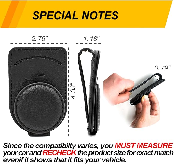 Sunglass Holder for Car Visor, Magnet Adsorbed Sunglasses Holder for Car Accessories Parts, Leather Car Sunglass Holder, Car Visor Sunglasses Clip for Glasses Cards (1PCS, Black)