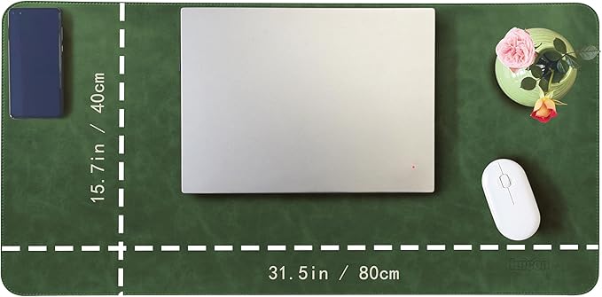Leather Desk Mat, 31.5"x15.7" Non-Slip PU Leather Desk Pad, Thick Desk Blotter with Stitched Edge, Retro Large Mouse Pad, Laptop Pad for Office & Home Use (Retro Green)