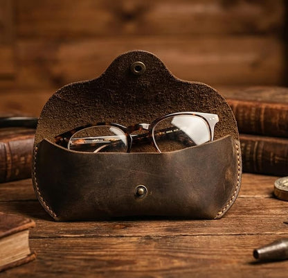 Leather Eyeglasses Case,Flexible Sunglasses Pouch Slim Case for Women Men Horizontal Eyeglass Case