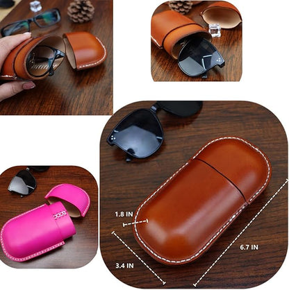 Leather Glasses Case Cowhide Vintage Men And Women Nearsighted Glasses Sunglasses Travel Anti-Crush Storage Box