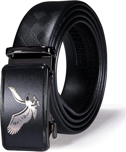 Dubulle Designer Ratchet Belt for Men Leather Fashion Adjustable Automatic Buckle Sliding Removable Dress Casual