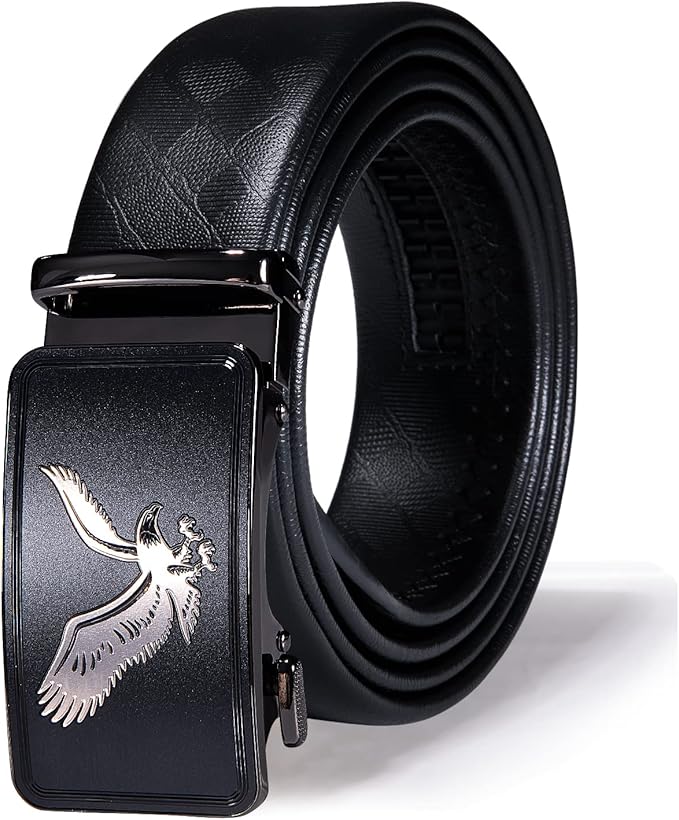 Dubulle Designer Ratchet Belt for Men Leather Fashion Adjustable Automatic Buckle Sliding Removable Dress Casual
