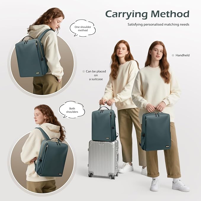 GOLF SUPAGS Stylish Laptop Backpack for Women Airline Approved Perfect for Work College and Travel Multi-Functional Casual Daypack Fits 14 Inch Notebook (Atrovirens)