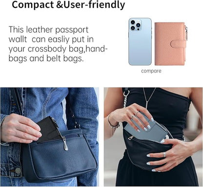 Passport wallet and Card Slot Combo RFID Blocking Slim Leather Travel Passport Wallet for Men and Women with Zippered Coins Pocket Passport holder,Pink