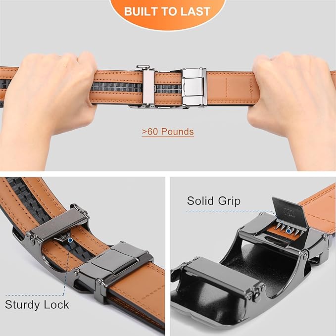 GAEKEAO Mens Belt Leather Micro-Adjust Buckle Ratchet Belts for Men Dress Casual to Formal Trim to Fit with Gift Box (35mm)