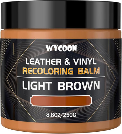 Leather Recoloring Balm & Color Restorer | Light Brown Leather Dye, Paint & Repair Kit for Furniture, Couches, Car Seats, Shoes|Restore Faded & Scratched Surfaces