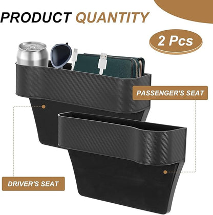 HARFINGTON 2pcs Car Seat Gap Filler Organizer 10.2 x 6.5 x 2.8 Inch PP Universal Car Organizer Storage Box Between Seat and Console (Left+Right) with Cup Holders for Phone Keys, Black