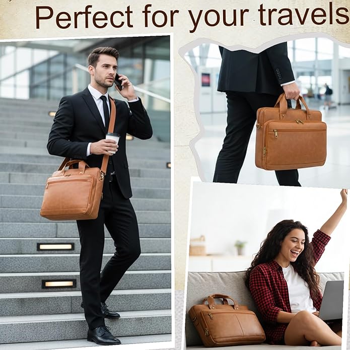 Briefcase for Men Leather Laptop Bag 16 Inch Messenger Bag Vintage Crossbody Laptop Computer Bag for Business,Work,Travel