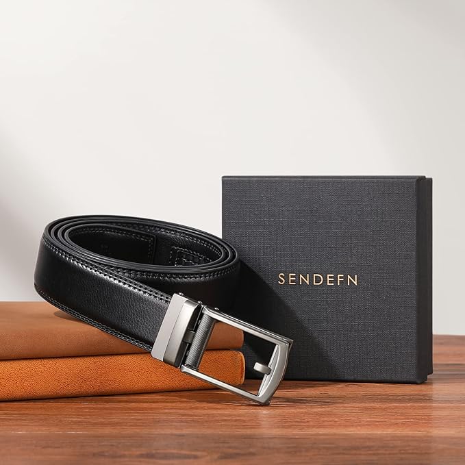 SENDEFN Men's Leather Dress Casual Belt 1 3/8" Automatic Adjustable Click Buckle Belts with Gift Box
