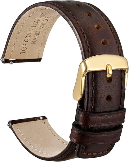 WOCCI Quick Release Watch Band, Distressed Genuine Leather, Stainless Steel Buckle, Strap Width 18mm 19mm 20mm 22mm 24mm