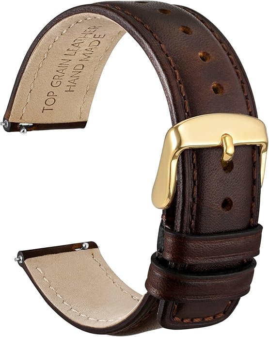 WOCCI Quick Release Watch Band, Distressed Genuine Leather, Stainless Steel Buckle, Strap Width 18mm 19mm 20mm 22mm 24mm