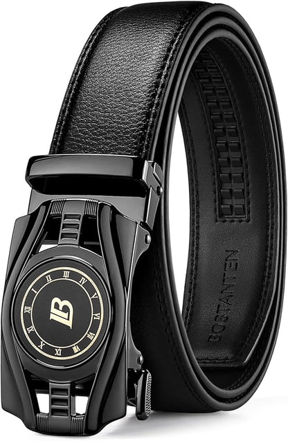BOSTANTEN Mens Belt Leather Ratchet Belt For Men Dress and Casual with Adjustable Buckle, Trim to Fit