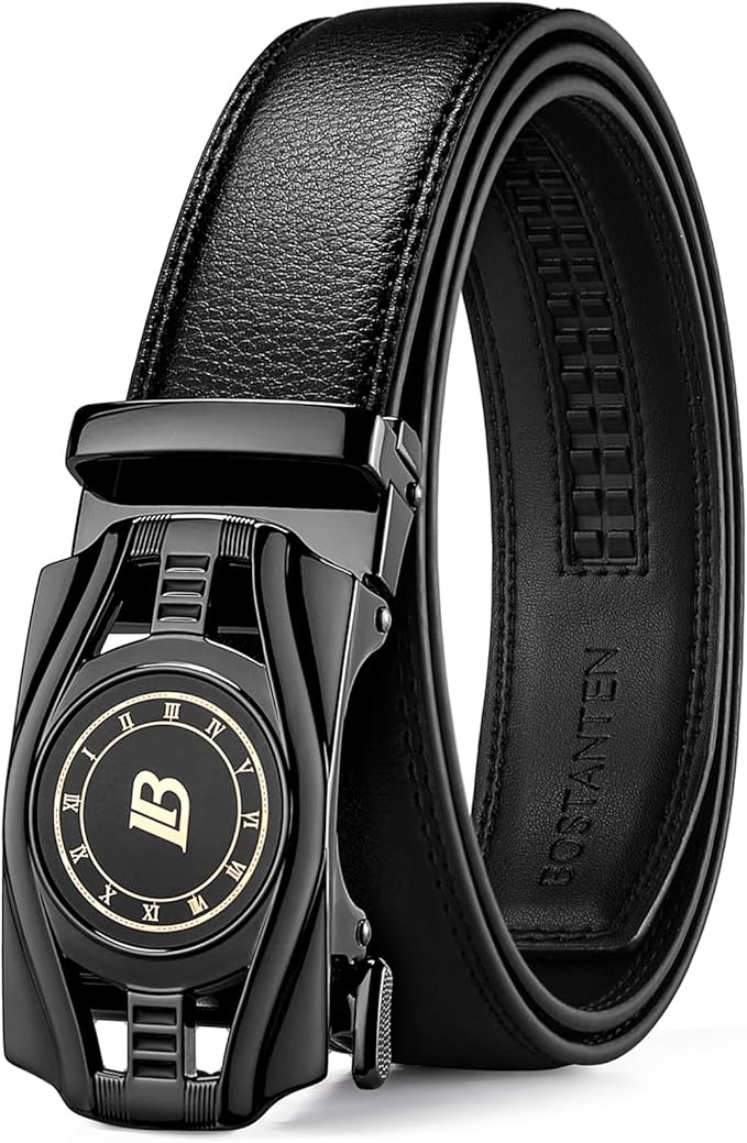 BOSTANTEN Mens Belt Leather Ratchet Belt For Men Dress and Casual with Adjustable Buckle, Trim to Fit