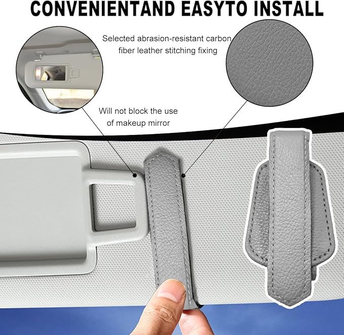KVAEY Sunglasses Holders for Car Sun Visor, Magnetic Auto Visor Eyeglasses Holder Ticket Card Clip, Multifunctional Leather Sun Visor Glasses Hanger Mount Clip, Car Accessories (Gray)