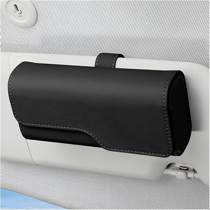 Zpana Sunglass Holder for Car Visor, Leather Auto Eyeglasses Sun Visor Organizer Case with Hidden Magnetic Closure, Auto Protective Glasses Storage Box, Universal for SUV RV Truck (Black)