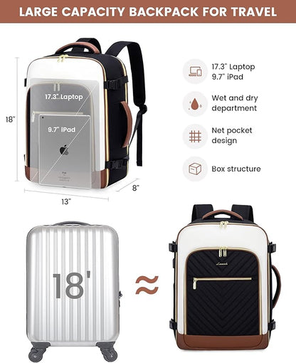 LOVEVOOK Large Travel Backpack for Women, TSA Carry on Backpack for Airplanes, 40L Personal Item Travel Bag for Women fits 17" Laptop,Waterproof Carry on Bag Airplane Approved with 3 Packing Cubes