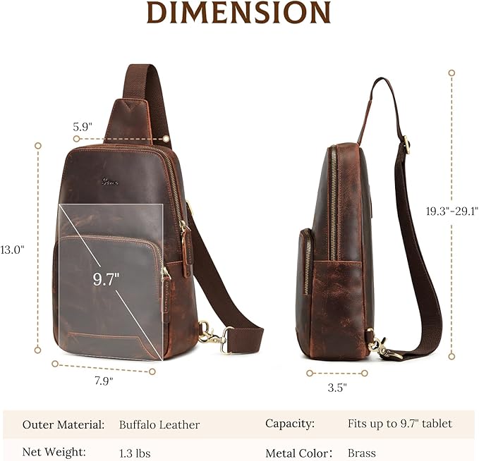 S-ZONE Sling Bag for Men Women RFID Blocking Genuine Leather Crossbody Shoulder Bag Backpack Hiking Daypack Travel | RFID Blocking, Genuine Leather, Hiking Daypack, Travel