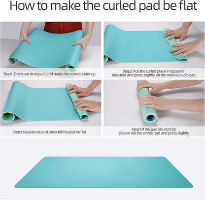 YSAGi Desk Mat, Mouse Pad,Waterproof Desk Pad,Large mouse pad for desk, Leather Desk Pad Large for Keyboard and Mouse,Dual-Sided Mouse Mat for Office and Home (35.4" x 17", Calamine Blue+Cobalt Green)