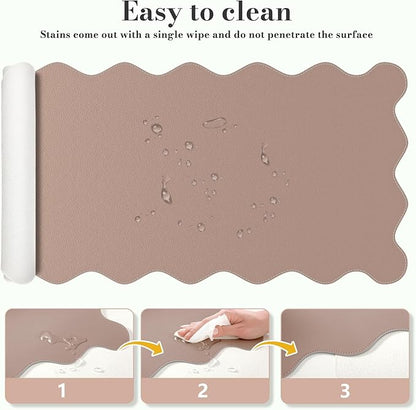 iCasso Leather Desk Pad,Extra Large Mouse Pad for Laptop,Waterproof PU Nail Table Mat,Cute Scalloped Keyboard Mats for Women Girl,Non-Slip Desk Cover Mat for Office Home School