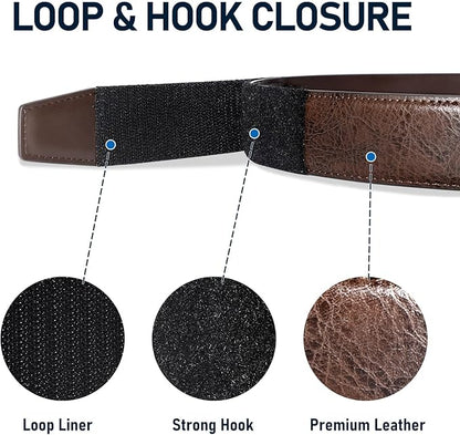 SANSTHS Mechanic Buckless Belts for Men, No Scratch Leather Work Belt Hook & Loop Tsa Belt for Technician Travel Gifts