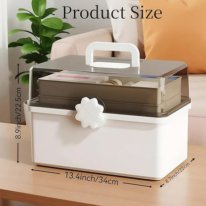 Pulseplay 3-Layer Large Capacity Medicine Storage Box - Portable Plastic Storage Box for Sewing Art Supply, Hair Accessories Organizer with Handle for Home Office and Travel