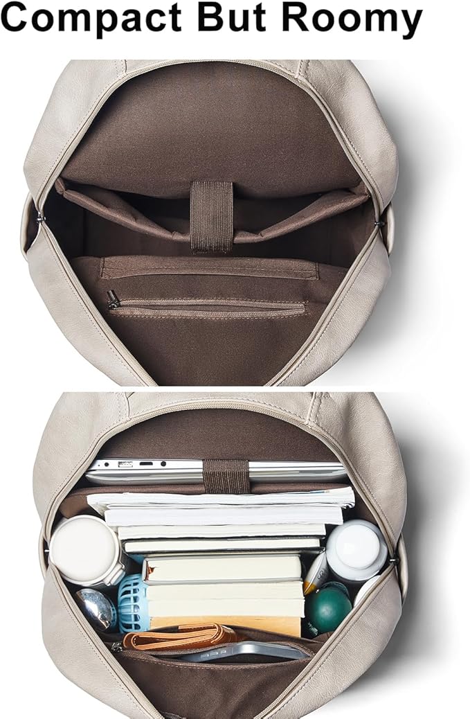 Leresas 37L Backpack Purse for Women Men Vegan Leather Teacher College Bag Daypack Work Business Back Pack Fashion Travel Back Pack Light Grey
